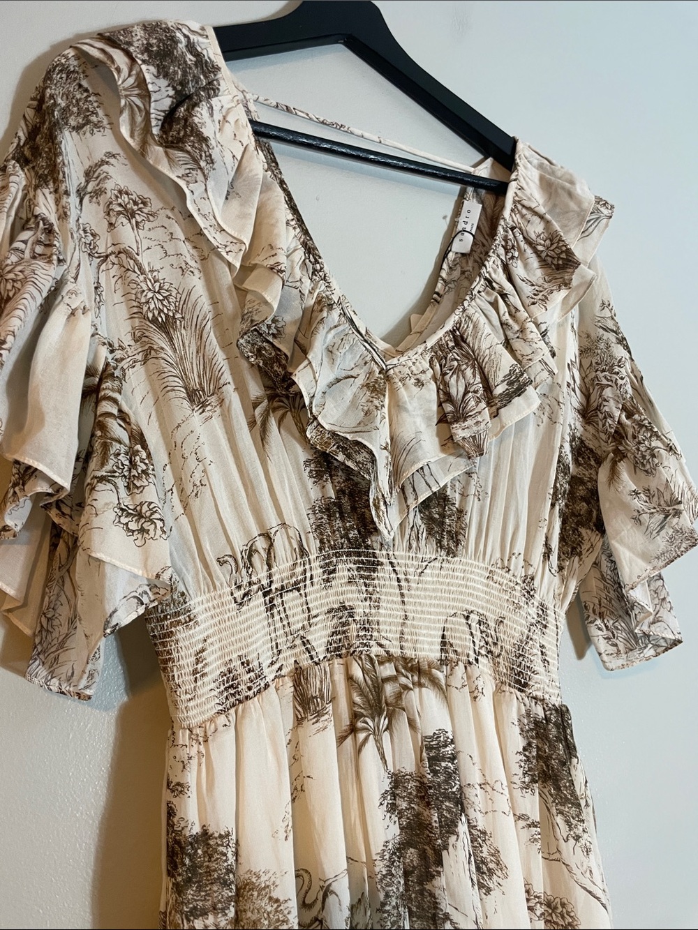 Sandro Cream Maxi Dress with Brown Scenic Print - Picture 7 of 16